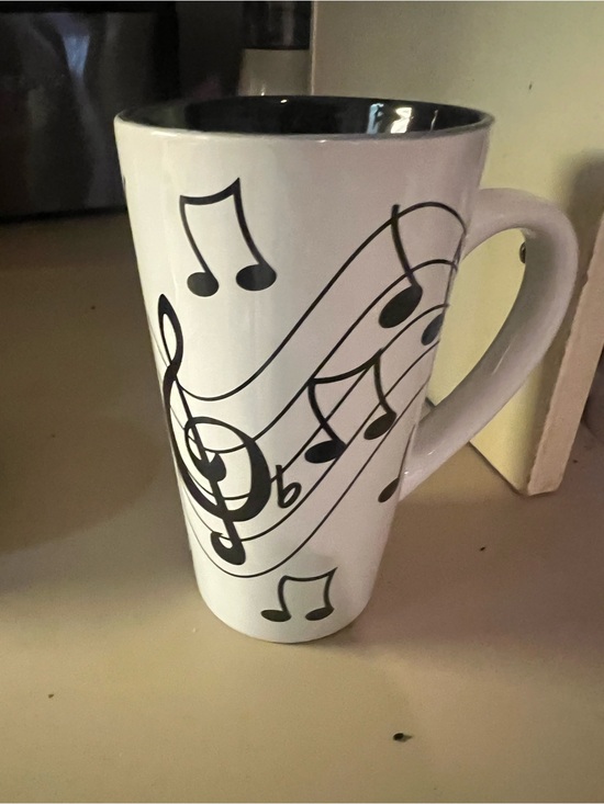 Other - White Ceramic Music Note Mug with Black Interior